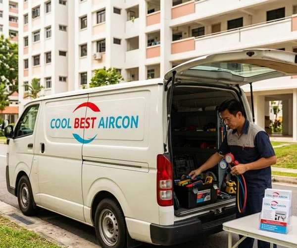 Coolbest Aircon service van at Singapore HDB flat