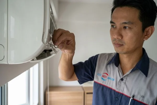 Tightening loose aircon panel and bracket to eliminate rattling