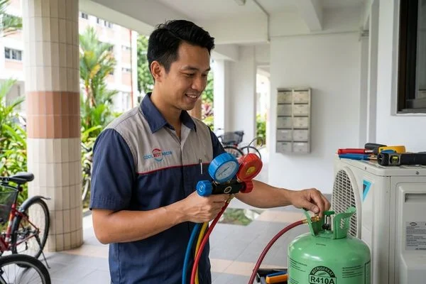 Recharging R410A refrigerant into HDB aircon system during gas top-up