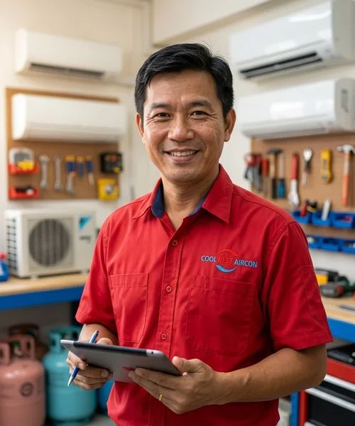 Mr Chong, founder of Coolbest Aircon, with over 18 years of experience in aircon servicing